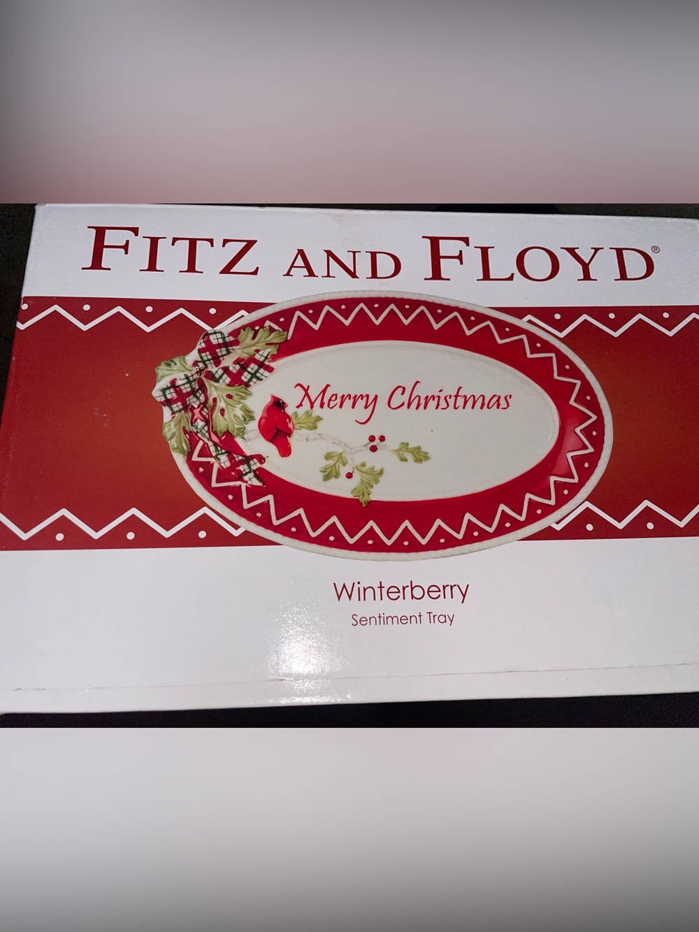 Fitz and Floyd Winterberry Red and Cream Merry Christmas Tray